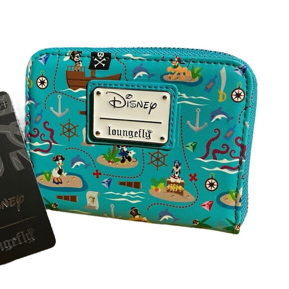 Loungefly‎ Disney Wallet Blue Mickey Friends Sensational 6 Pirates Zip Nautical - Picture 1 of 11